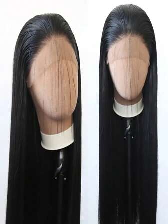 Women's Smooth Black Long Straight Synthetic Wig - Heat Resistant, Elastic Cap