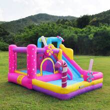 Trampolín Grande para Exteriores Infantil con Tema de "Parque de Dulces" - Incluye Bomba Inflable de Alta Potencia - Rosa - Ver 10