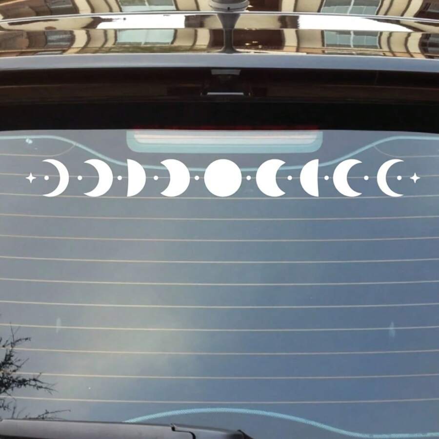 Mystical Witch & Moon Phase Vinyl Car Decal - Starry Rear Glass Banner, Self-Adhesive Exterior Accessory - 11.87*1.57in - View 1