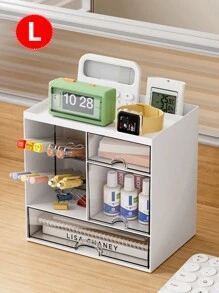 1pc Minimalist Desktop Drawer Pen Holder Multifunctional Stationery Storage Box, Large Capacity Assembable Office Organizer'