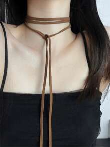 1pc Black Cord Bowknot Heart Shaped Necklace, Cute Style