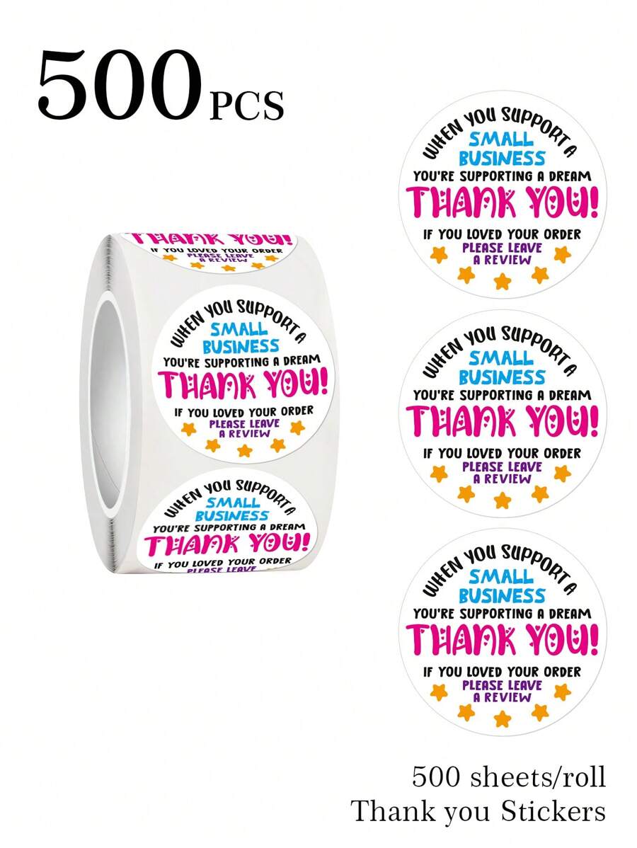 500 张/卷彩色彩虹感谢贴纸、节日装饰贴纸封条、不干胶标签