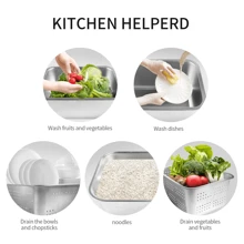 Washing Up Bowl Set, 2-In-1 Washing Up Bowl & Strainer Bowl, Stainless Steel Dish Tub With Colander, For Washing Rice And Draining, Vegetable And Fruit Food Preparation (Medium) - Medium - View 4