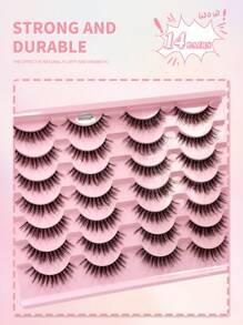 ENCHUW 14 pares de pestañas postizas ENCHUW con banda transparente, pestañas naturales rizadas para maquillaje de fiesta, pestañas postizas de imitación de visón