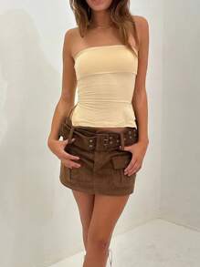 Womens Padded Tube Tops Bulit In Bra Strapless Crop Tops Bandeau Double Lined Basic Going Out Tank Top - 杏色 - 查看 2