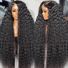 Pelucas frontales de encaje de ondas profundas de 13x4, cabello humano mojado y ondulado, peluca frontal de encaje con cabello de bebé para mujeres, cabello humano de densidad 250% prearrancado con cabello de bebé para el día de Navidad