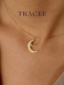 TRACEE Crescent And Arabic Name Necklace, Customized Arabic Name Necklace, Islamic Jewelry, Nameplate Arabic Necklace, Gift For Her 18K Gold Stainless Steel Jewelry