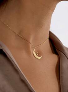 TRACEE Crescent And Arabic Name Necklace, Customized Arabic Name Necklace, Islamic Jewelry, Nameplate Arabic Necklace, Gift For Her 18K Gold Stainless Steel Jewelry