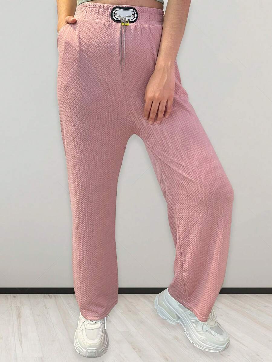 Ladies Wide Leg Pants, Casual, Sexy And Elegant Design, Cotton And Polyester Fabric, Suitable For Spring And Summer Seasons, Natural Waist Fit, Functional Pockets, Cool, Light And Comfortable. - 粉色 - 查看 1