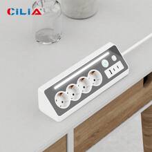 CILIA 1pc European Standard 7-IN-1 Power Strip,Multifunction Outlet With 4 AC And 3 USB(A+C), LED Night Light, Switch,Extension Cord,For Kitchen And Office Use,White