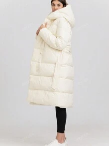 Giacca lunga invernale casual da donna, con cappuccio, a maniche lunghe, colore unito, calda
