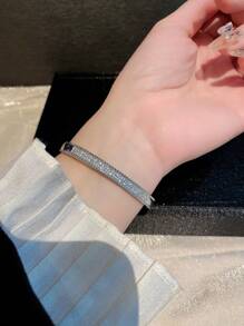 Fashionable Cubic Zirconia Copper Bangle, Luxury Starry Bracelet, Elegant Party Jewelry Gift For Women