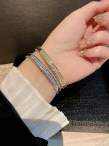 Fashionable Cubic Zirconia Copper Bangle, Luxury Starry Bracelet, Elegant Party Jewelry Gift For Women