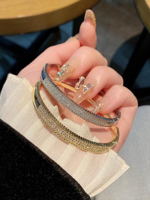 Fashionable Cubic Zirconia Copper Bangle, Luxury Starry Bracelet, Elegant Party Jewelry Gift For Women