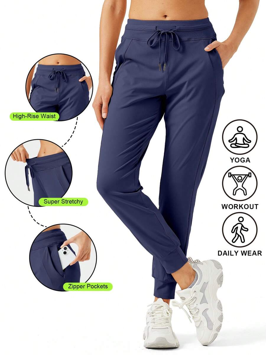 Women's Joggers Pants Pockets Drawstring Running High Waisted Workout Sweatpants For Women Lounge Workout Jogging With Zipper Pockets - 藏蓝色 - 查看 1