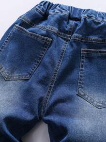 Young Boy Solid Color Elastic Casual Denim Jeans Pants, Spring
