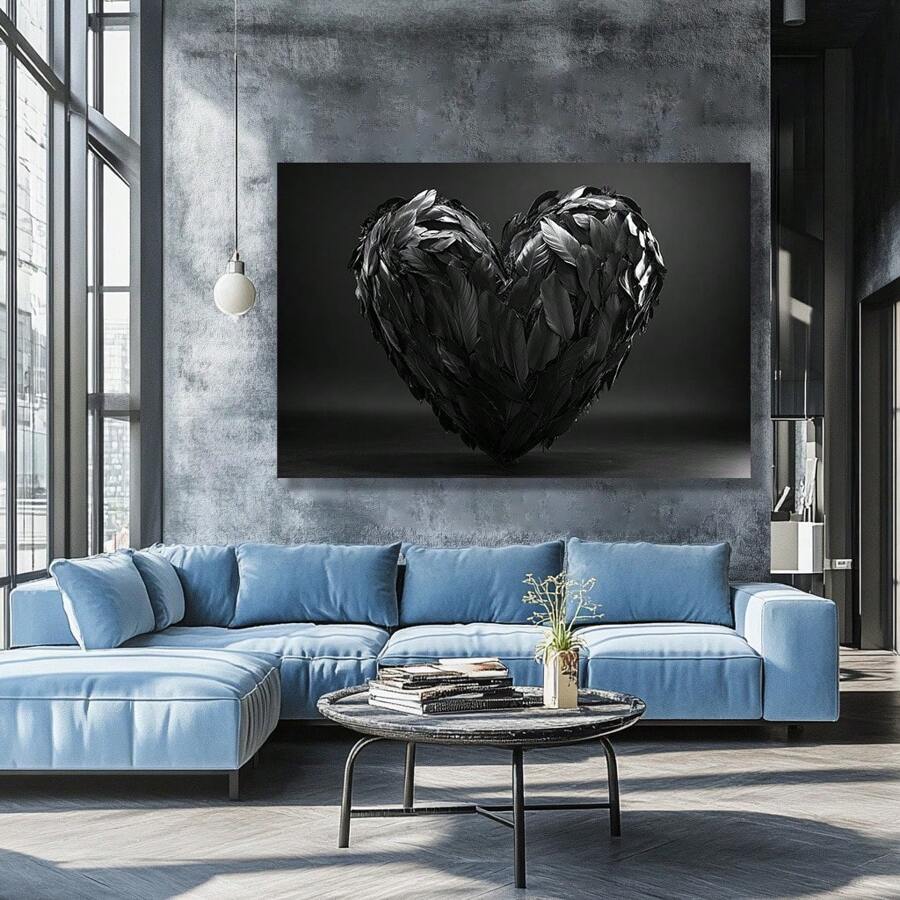 1 Pc Feather Heart Special Heart Shaped Canvas Art Print Poster Wooden Framed Canvas Painting Thickness 2.25cm/0.9inch High Quality Wall Art Prints Poster Direct Hanging Wall Picture Decor For Home Gifts, Gift, Decoration,Living Room, Bathroom, Bedroom, Kitchen