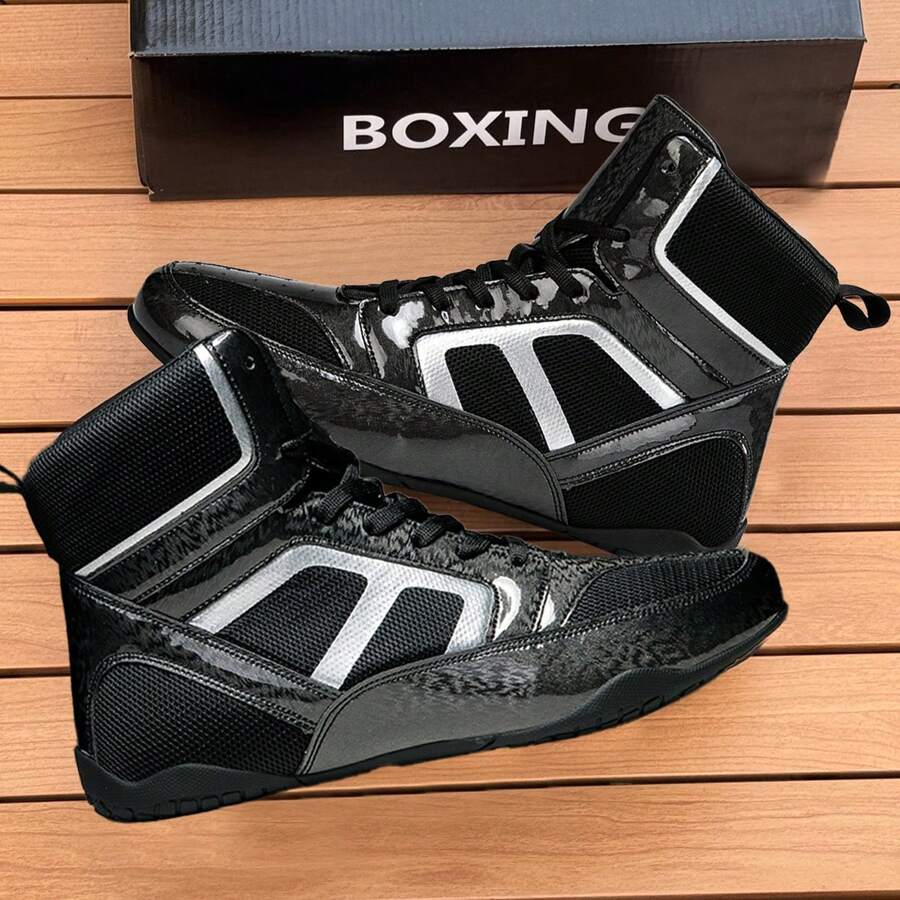 TOLLN Men's Professional Boxing Shoe High -Top Fight Shoe Fighting Contest Training Shoes Wrestling Shoes Fitness Boot - Black - View 1