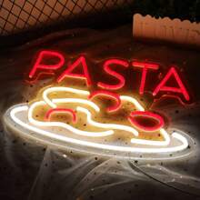 1pc Pasta Neon Sign For Wall Decor, LED Business Sign For Shop, Bedroom, Ideal Gift For Italian Pasta Restaurant Lover, 5V Power Adapter, Dimmable, 16*10.6 Inch (Red + White)