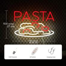 1pc Pasta Neon Sign For Wall Decor, LED Business Sign For Shop, Bedroom, Ideal Gift For Italian Pasta Restaurant Lover, 5V Power Adapter, Dimmable, 16*10.6 Inch (Red + White)