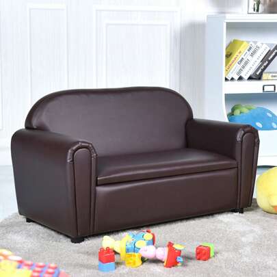 Homasis Kids Sofa Armrest Chair Lounge Couch Wood Construction Storage Box Living Room