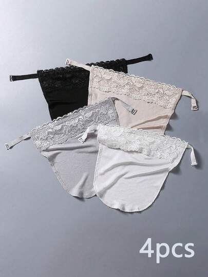 4pcs/Set Lace Trim Breathable Fashion Adjustable Chest Coverage Fake Collar For Daily Wear Valentines