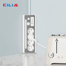 CILIA 1pc European Standard 7-IN-1 Power Strip,Multifunction Outlet With 4 AC And 3 USB(A+C), LED Night Light, Switch,Extension Cord,For Kitchen And Office Use,White