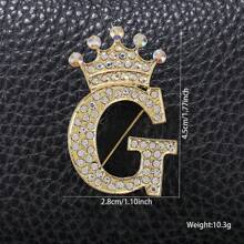 1pc Rhinestone Embellished Crown Shape 26 English Letters Versatile Badge Brooch Pin, Fashion Accessory For Men & Women Suits - Gold - View 34