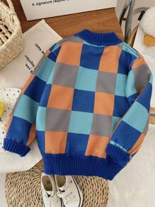 M.Dian xi Kids Sweater New Autumn Winter Boys Children Cartoon Round Neck Knitted Thick Fleece Pullover Tops For Outerwear - Blue - View 3