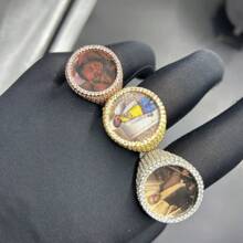 (Custom-Made) 1pc Custom Round Photo Frame Ring, Brass Inlaid Cubic Zirconia Hip Hop Casual Daily Wear Jewelry - Rose Gold - View 3