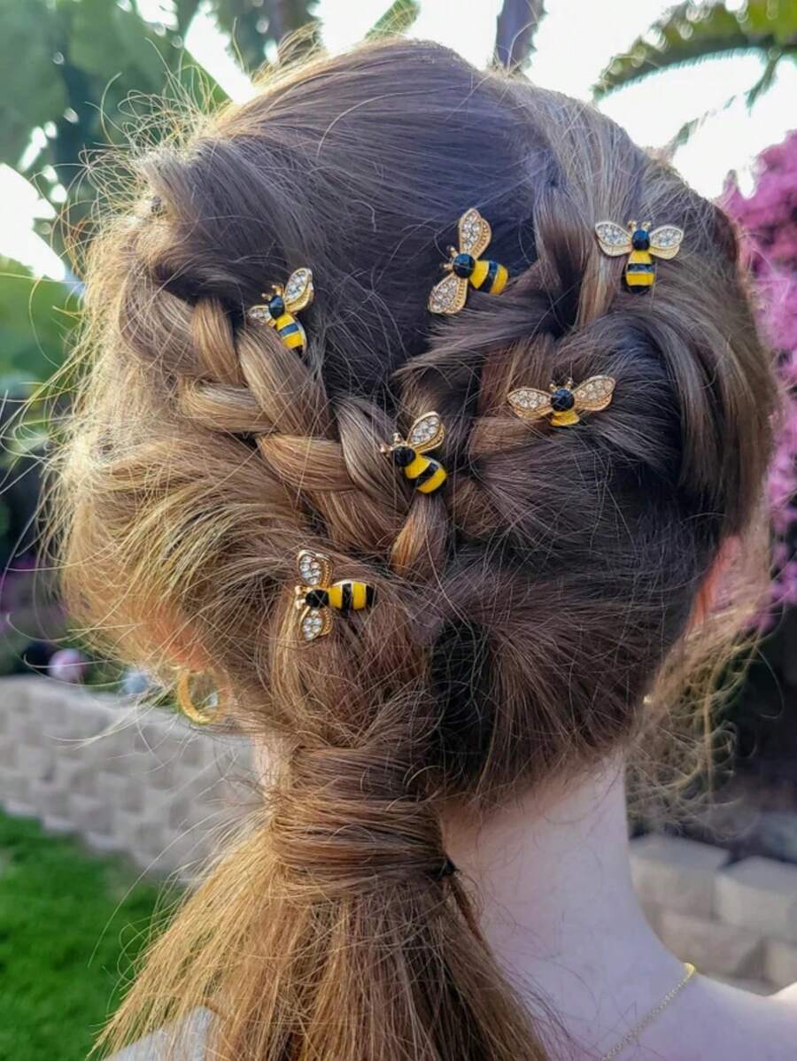 1个蜜蜂装饰发夹，金色新娘发饰，蜜蜂发卡，婚礼发饰，水晶珐琅蜜蜂发夹，发卡，发夹，爪夹，发爪，发卡 - 彩色 - 查看 1