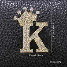 1pc Rhinestone Embellished Crown Shape 26 English Letters Versatile Badge Brooch Pin, Fashion Accessory For Men & Women Suits - Gold - View 23