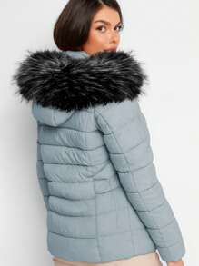 Shendy Vendy Women's Warm Polyester Jacket With Fur Collar - Blue 1 - View 4