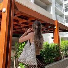 Women's Crochet Beach Bag Shoulder Bag Openwork Mesh Handmade Women's Summer Fashion Macramé Knitting With Fringe - 白色 - 查看 4