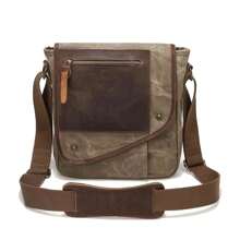 Men's Water Resistant Crossbody Bag Shoulder Bag Adjustable Wild Strap Vintage Canvas Briefcase - Màu Khaki - Xem 1
