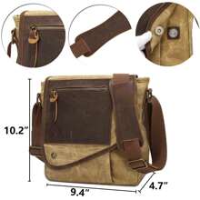 Men's Water Resistant Crossbody Bag Shoulder Bag Adjustable Wild Strap Vintage Canvas Briefcase - Màu Khaki - Xem 3