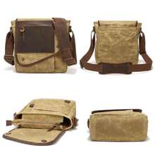 Men's Water Resistant Crossbody Bag Shoulder Bag Adjustable Wild Strap Vintage Canvas Briefcase - Màu Khaki - Xem 2