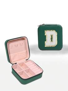 1pc Customizable Alphabet Jewelry Box Portable Jewelry Travel Storage Bag Mini Pearl Jewelry Box Bridesmaid Gift Box Compact Jewelry Box Earring Necklace Ring Jewelry Storage PU Leather Jewelry Box Creative Portable Jewelry Box Earring Gift Box Valentine's Day Gift Mother's Day Gift Halloween Gift Christmas Gift Bathroom Accessories Back To School