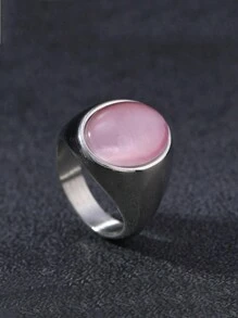 1 Piece French Luxury Stainless Steel 18K Gold Plated Gold Trimmed Large Gemstone Ring For Men's Everyday Wear