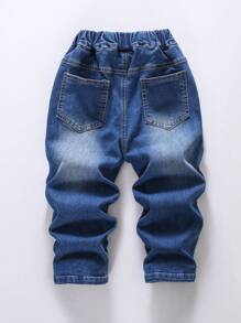 Young Boy Solid Color Elastic Casual Denim Jeans Pants, Spring