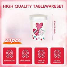 24pcs Pink Paper Plates, Cups, Napkins, Valentine's Day Party Tableware Set, Heart Shaped Plates, Disposable Cake & Dessert Plates, Suitable For Wedding, Engagement, Anniversary, Daily Meals, Birthday, Holiday, Picnic, School, Office, Home Use - Black - View 15