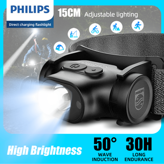 PHILIPS Induction Headlamp Strong Light USB Rechargeable Head Lamp With 5 Lighting Modes, Fishing Flashlight Outdoor Lantern Powerful Led Headlamp Camping Headlights Hunting Torch Hiking Front Lanterns And Mining For Exploration, Emergency