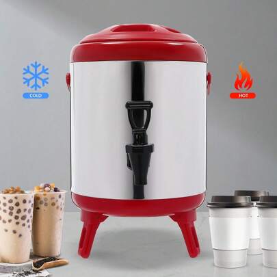 CNCEST 4 L Stainless Steel Thermal Bucket Round Hot Water Dispenser With Faucet Water Boiler For Hot Drinks Suitable For Serving Iced Tea Juice Coffee And Other Hot And Cold Drinks (Red)