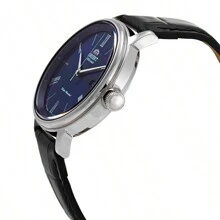 Orient Reloj mecánico automático de negocios para hombre con esfera romana, calendario, correa de acero, impermeable, placa azul, RA-AC0J05L10B - Negro - Ver 2