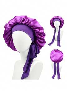 (Customized) 1pc Personalized Printed Elastic Satin Round Cap, Solid Color Women Long Hair Sleeping Cap, Makeup Cap, Curling Iron Cap, Suitable For Daily Use