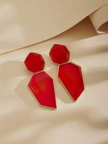 1 Pair 2024 New Exaggerated Geometric Colorful Acrylic & Metal Earrings, Unique Creative Design, Minimalist Style, Versatile For Women Party, Daily Wear, Gift