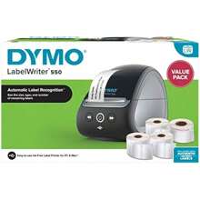 DYMO LabelWriter 550 Label Printer Labels Pack | 2 X Multipurpose Labels 1320 Total | 1 X Name Badge Labels 300 Per Roll | 1 X Durable Labels 160 Per Roll | UK 3 Pin Plug - Valuepack - View 1
