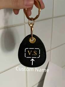 Personalized Faux Leather Keychain Alphabet Engraving Handmade Keyring, Accessory For Car Keys Business Cards, Bag Charm Trinkets - Keychain - View 10