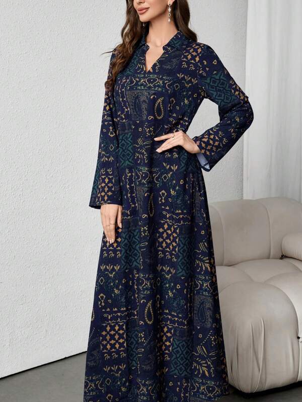 Roupas de primavera e verão, novo vestido longo com estampa floral, férias, solto, feminino, estampa completa, modesto