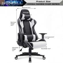 Homall Gaming Chair, Office Chair High Back Computer Chair Leather Desk Chair Racing Executive Ergonomic Adjustable Swivel Task Chair With Headrest And Lumbar Support (White) - Blue - View 2